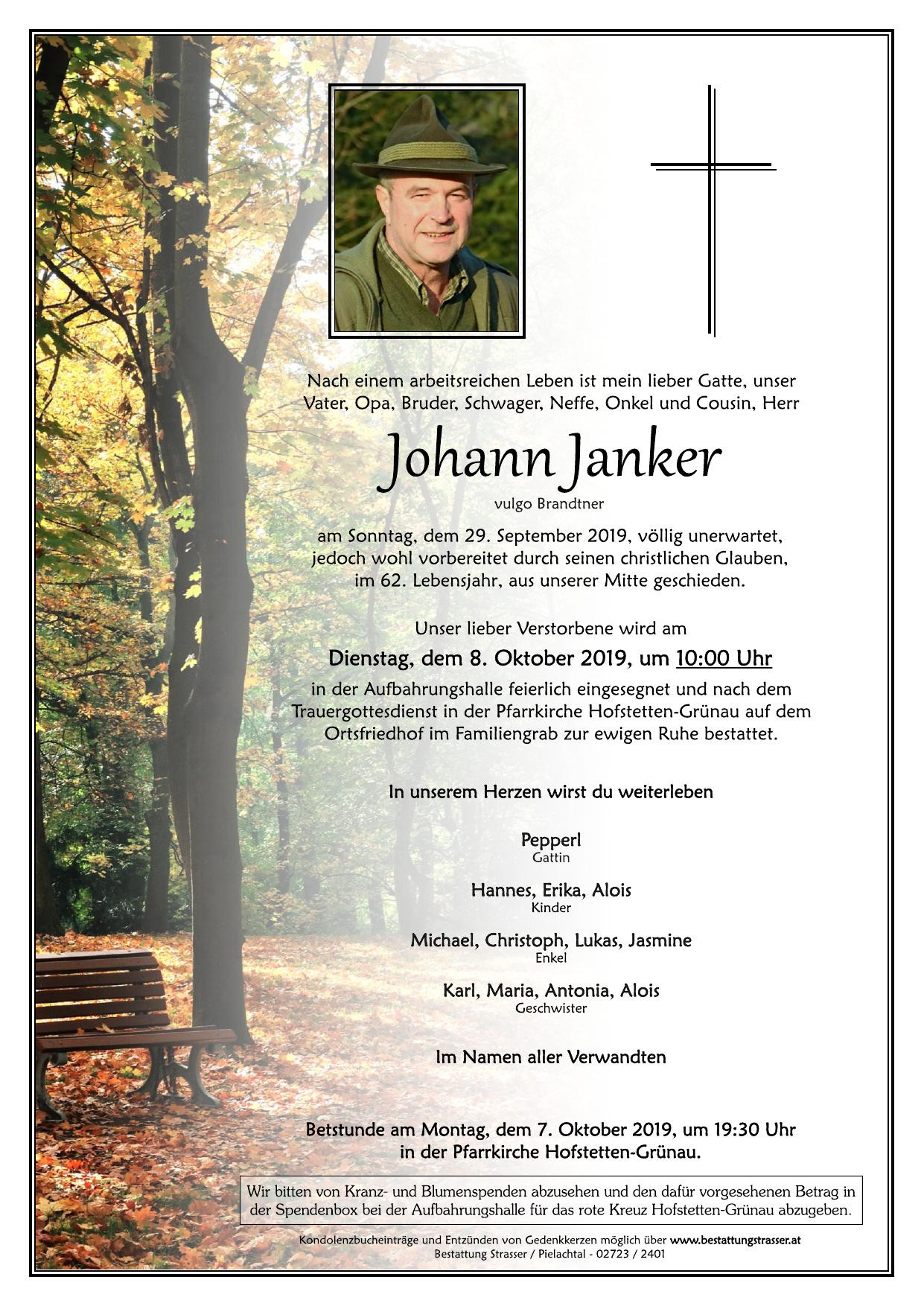 Traueranzeige von Johann Janker