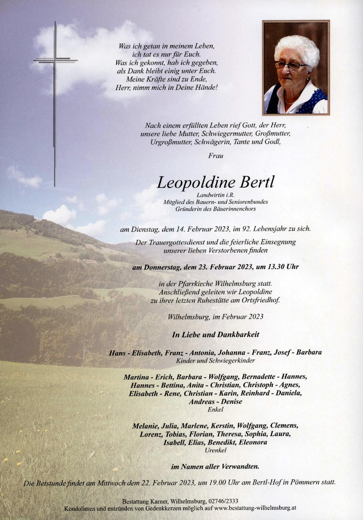 Traueranzeige von Leopoldine Bertl