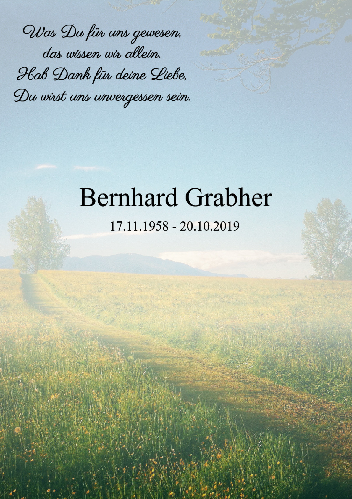 Traueranzeige von Bernhard Grabher