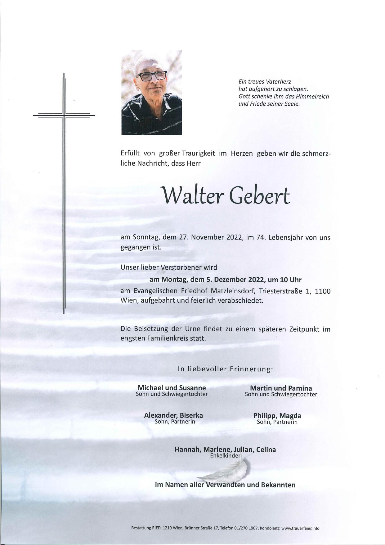 Traueranzeige von Walter Gebert