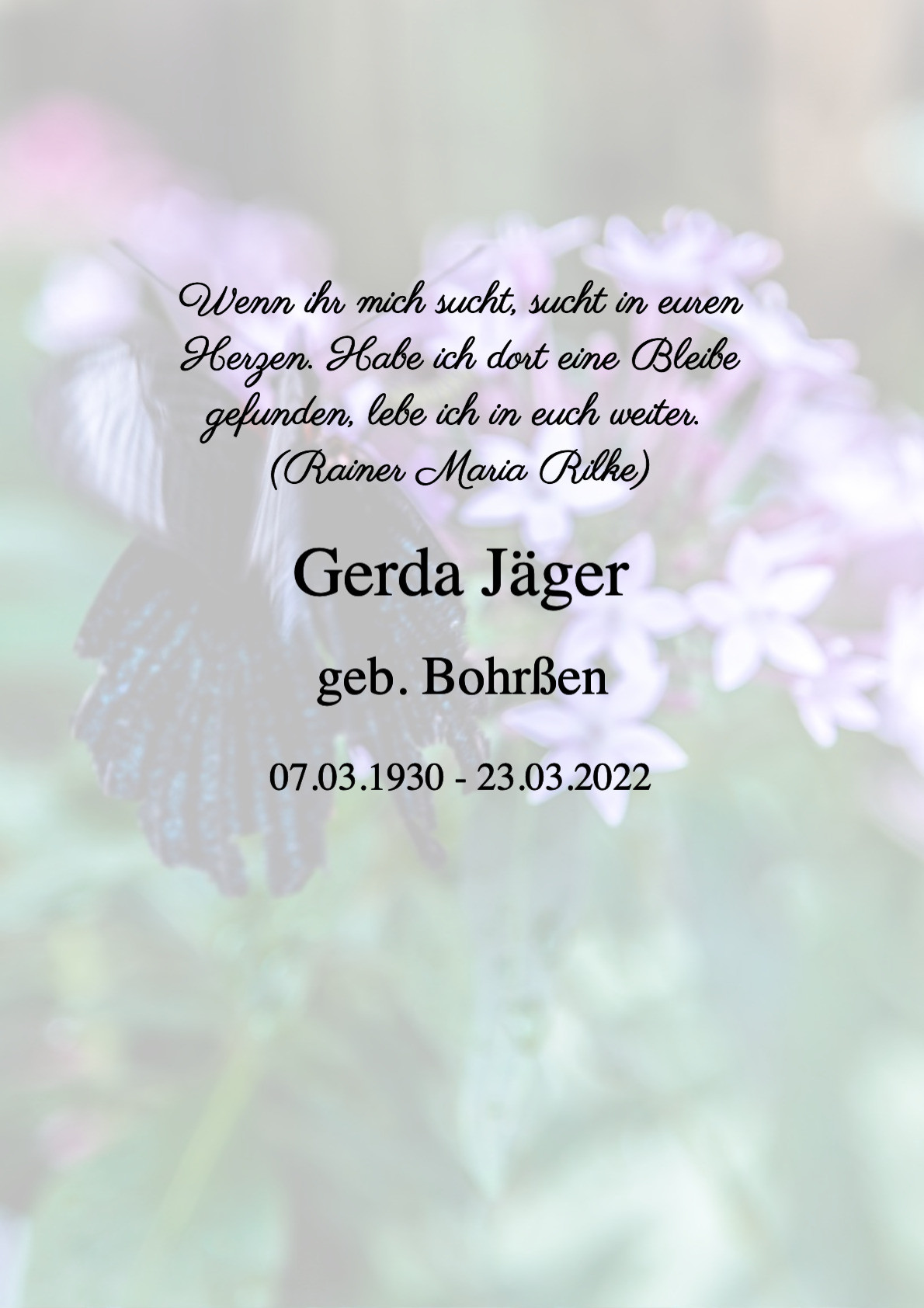 Traueranzeige von Gerda Jäger
