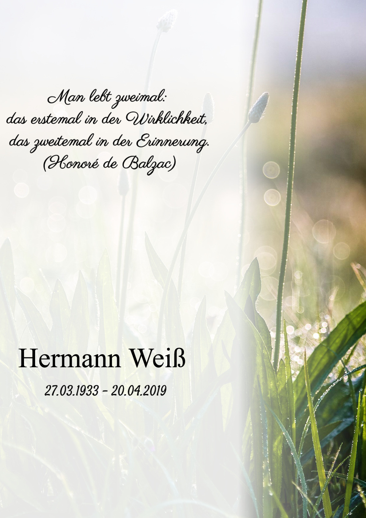 Traueranzeige von Hermann Weiß