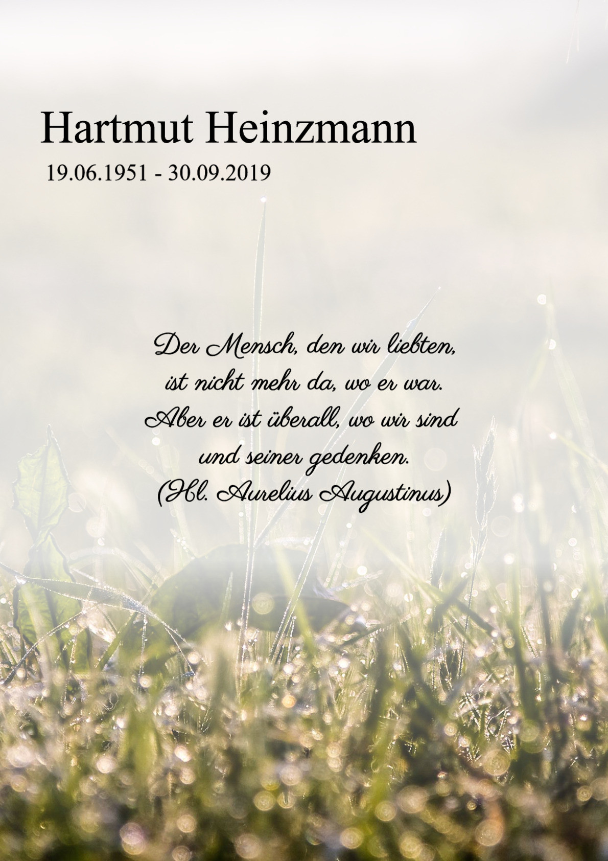 Traueranzeige von Hartmut Heinzmann