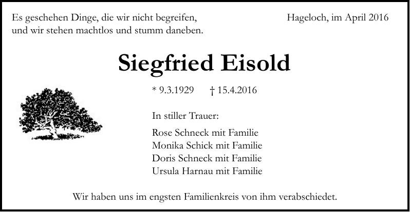 Traueranzeige von Siegfried Eisold