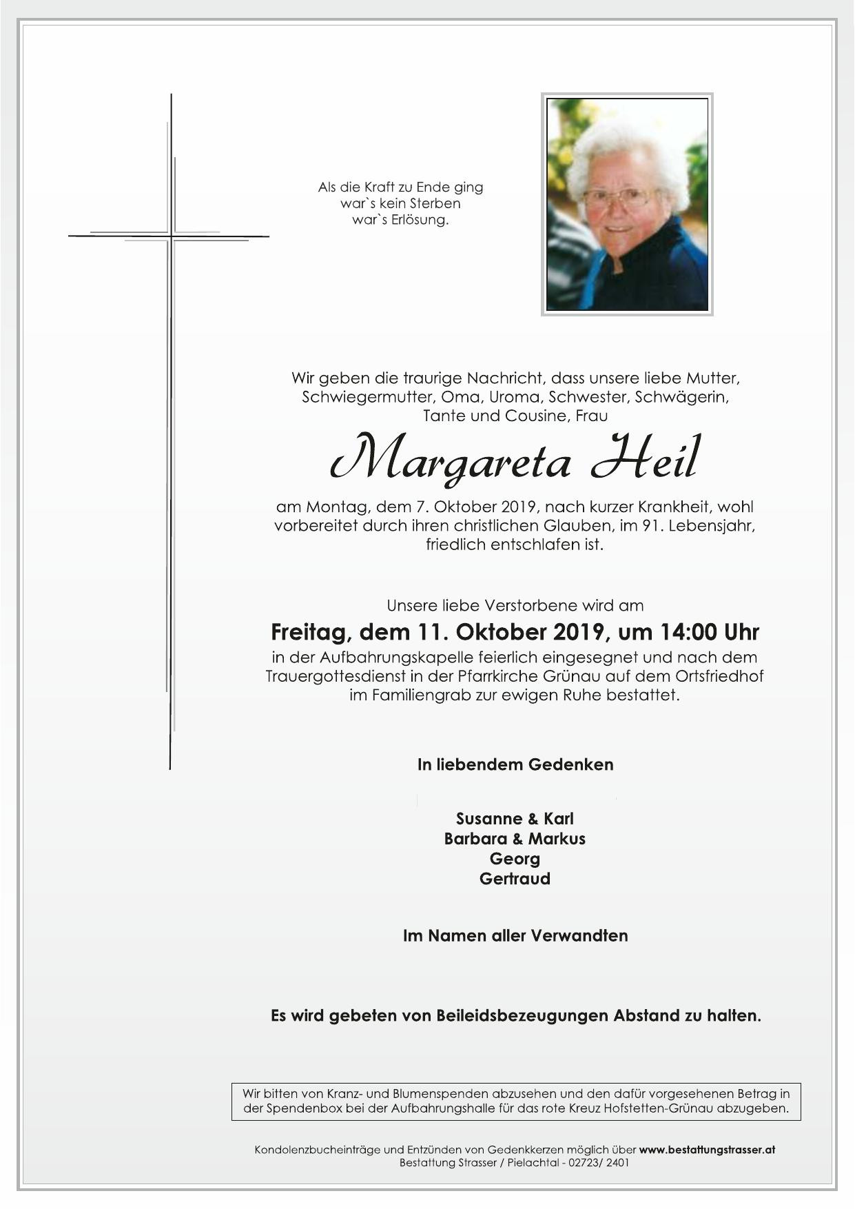 Traueranzeige von Margareta Heil