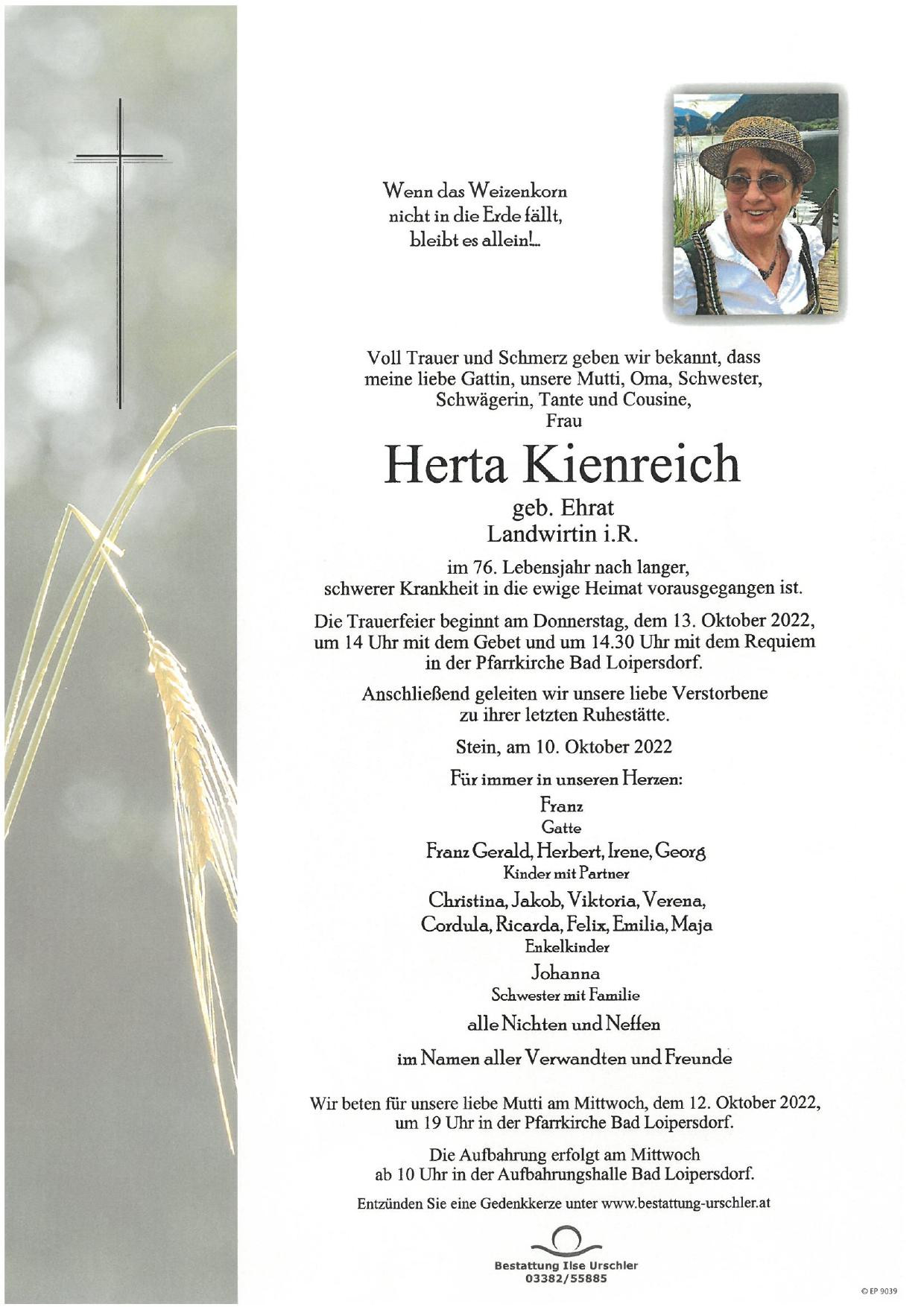 Traueranzeige von Herta Kienreich