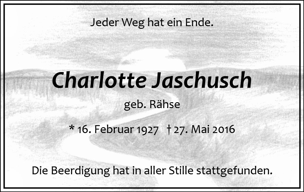 Traueranzeige von Charlotte Jaschusch