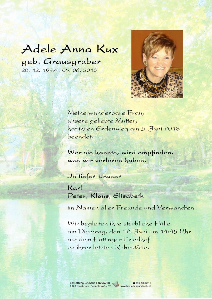 Traueranzeige von Adele Kux