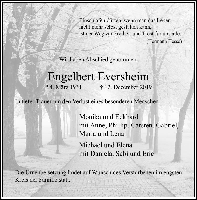 Traueranzeige von Engelbert Eversheim