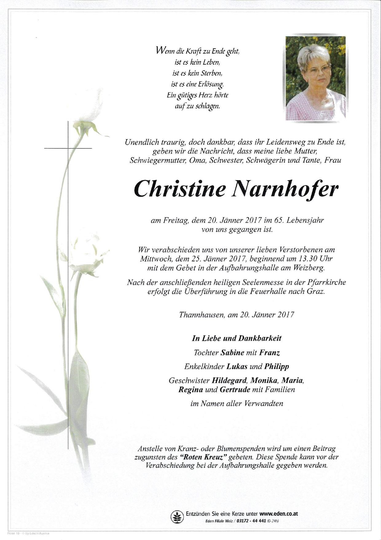 Traueranzeige von Christine Narnhofer