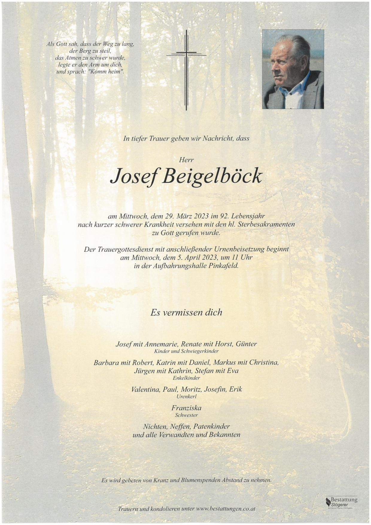 Traueranzeige von Josef Beigelböck
