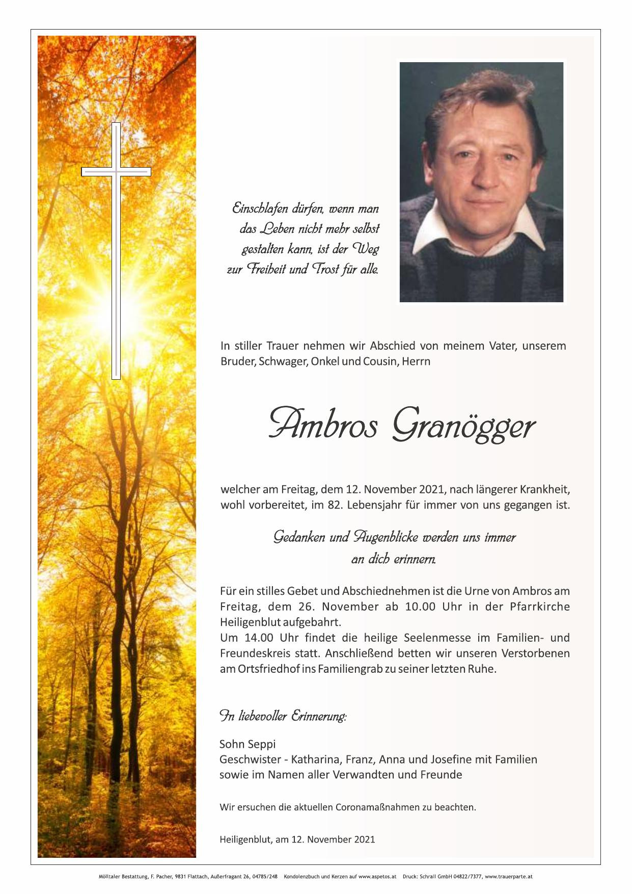 Traueranzeige von Ambros Granögger