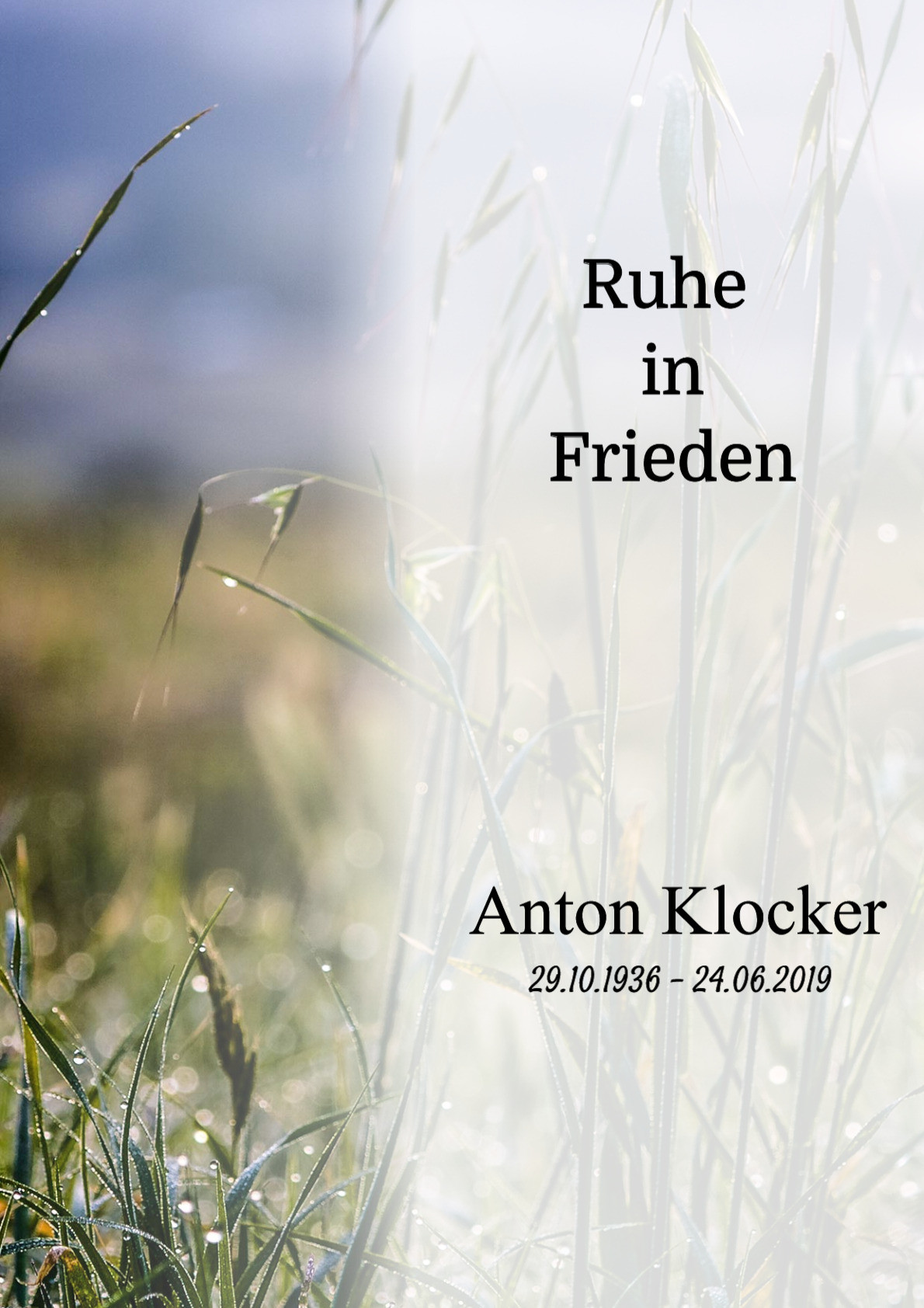 Traueranzeige von Anton Klocker