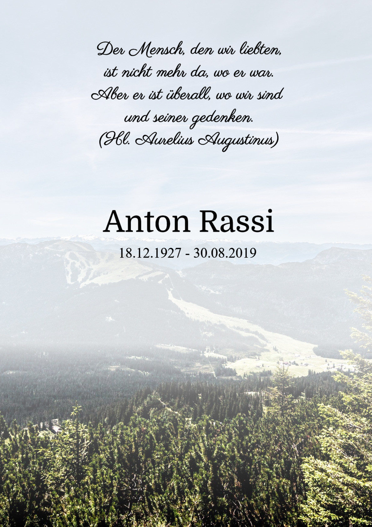 Traueranzeige von Anton Rassi