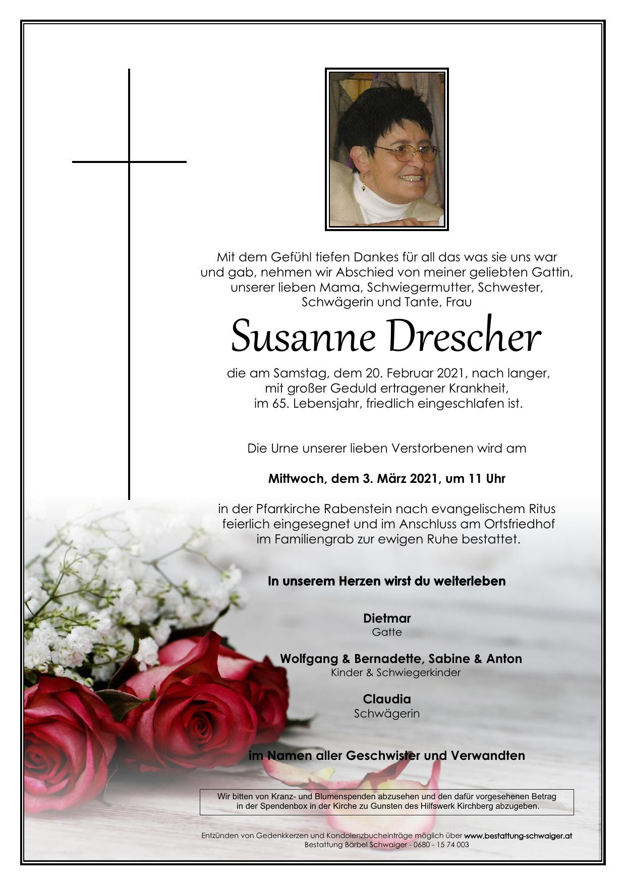 Traueranzeige von Susanne Drescher