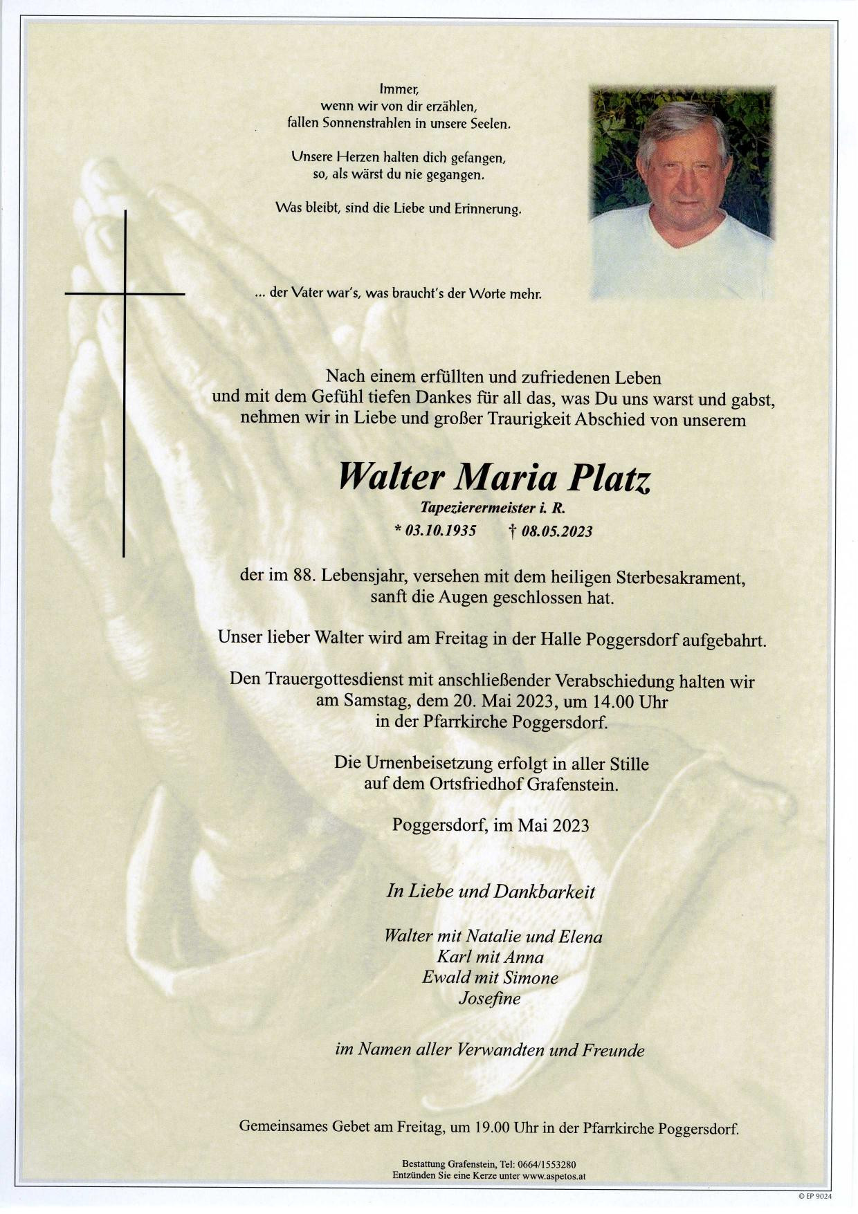 Traueranzeige von Walter Maria Platz