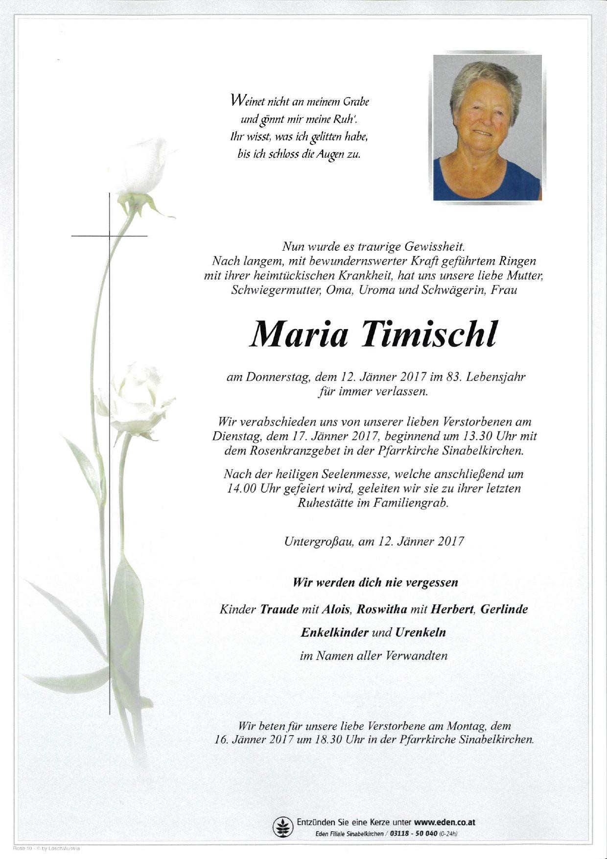 Traueranzeige von Maria Timischl