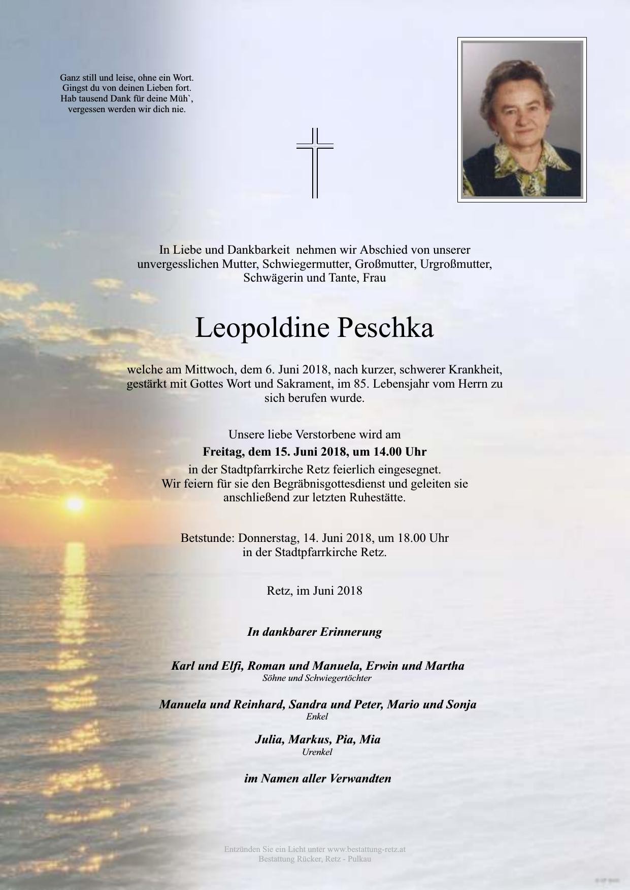 Traueranzeige von Leopoldine Peschka