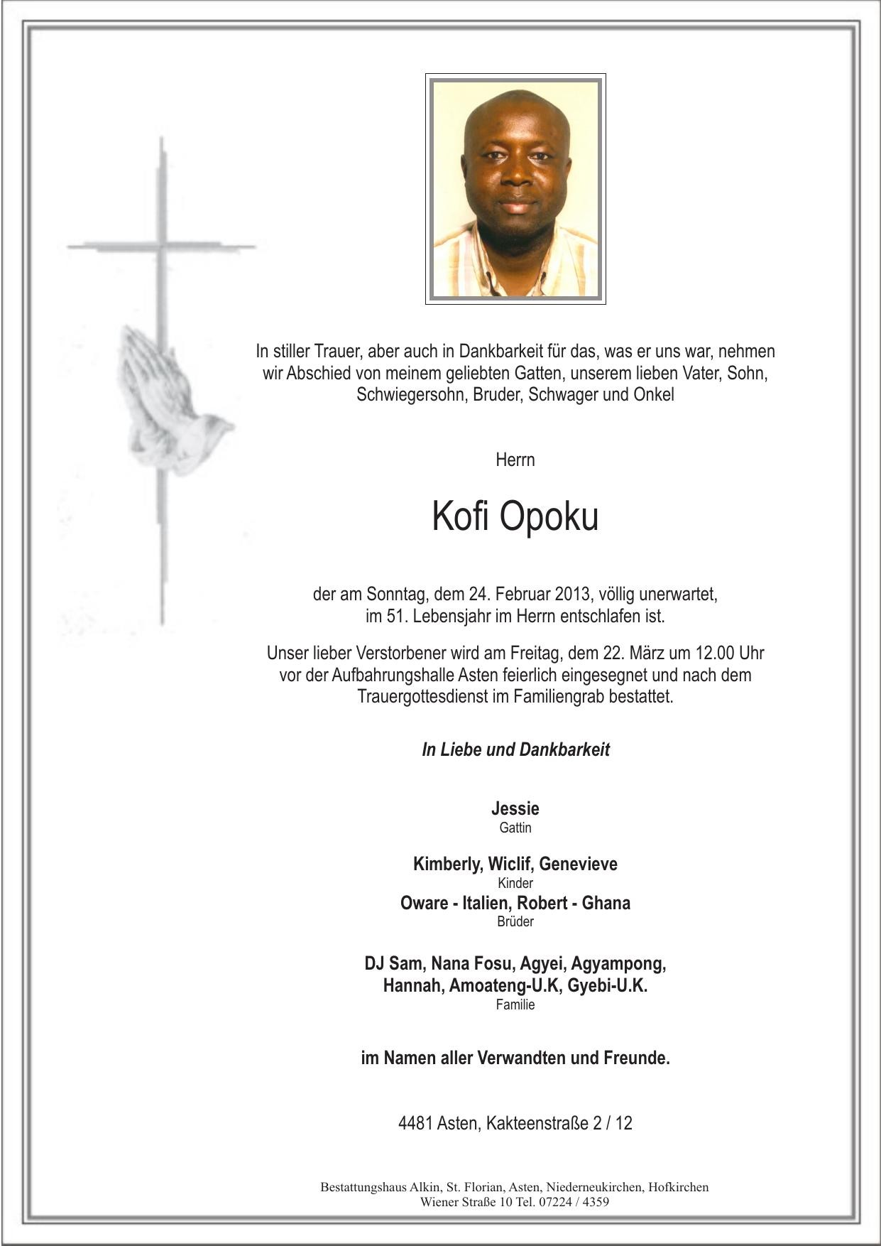 Traueranzeige von Kofi Opoku
