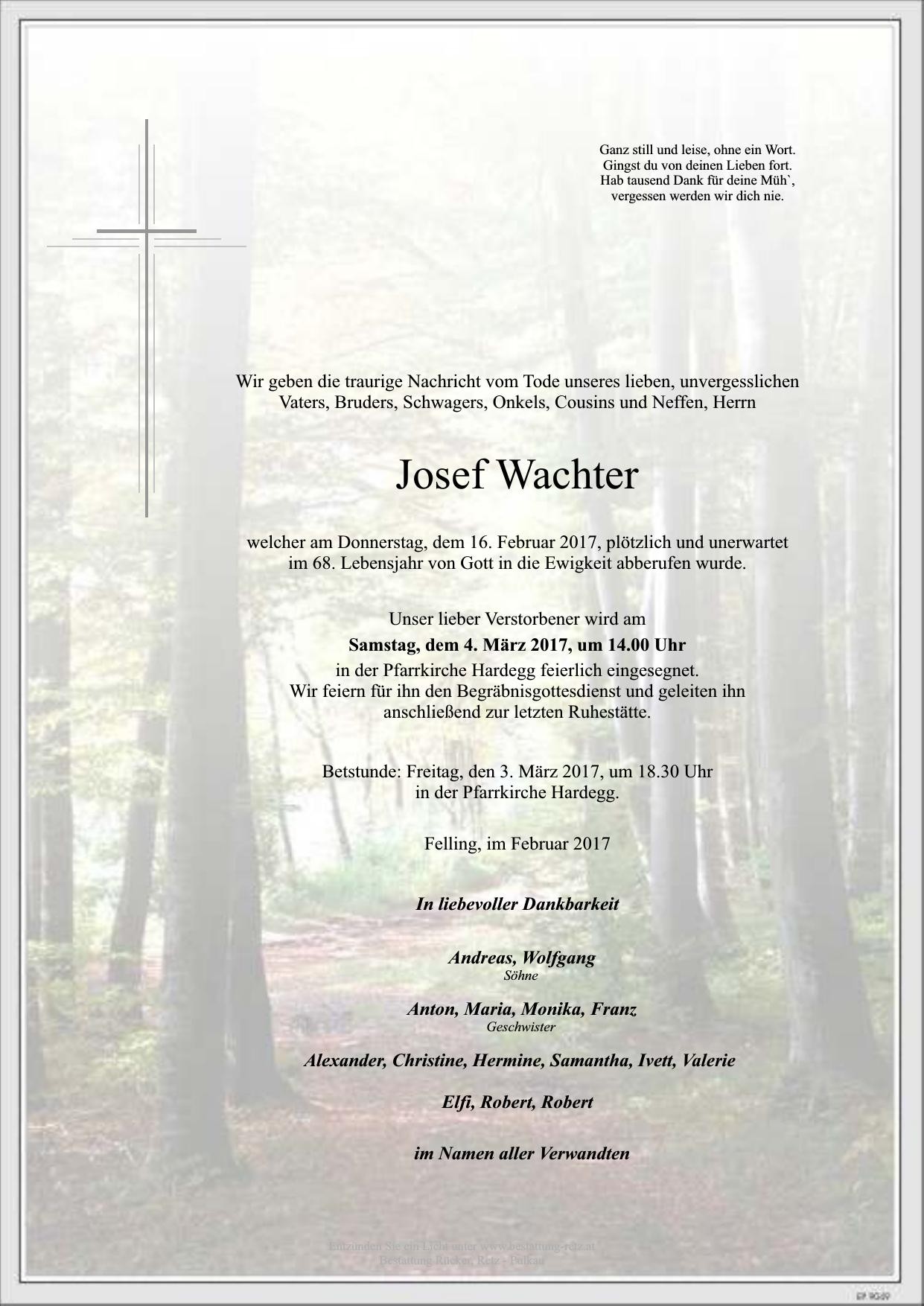 Traueranzeige von Josef Wachter