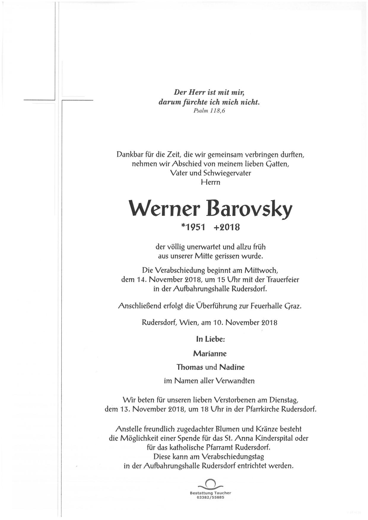 Traueranzeige von Werner Barovsky