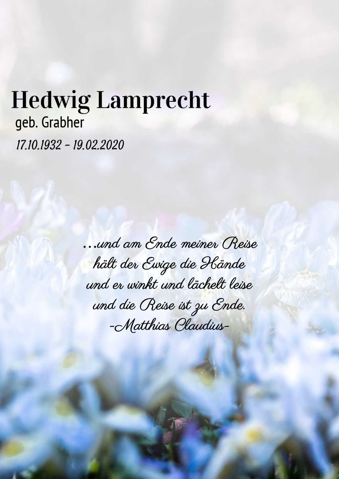 Traueranzeige von Hedwig Lamprecht