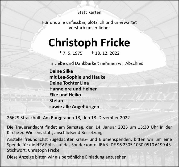 Traueranzeige von Christoph Fricke