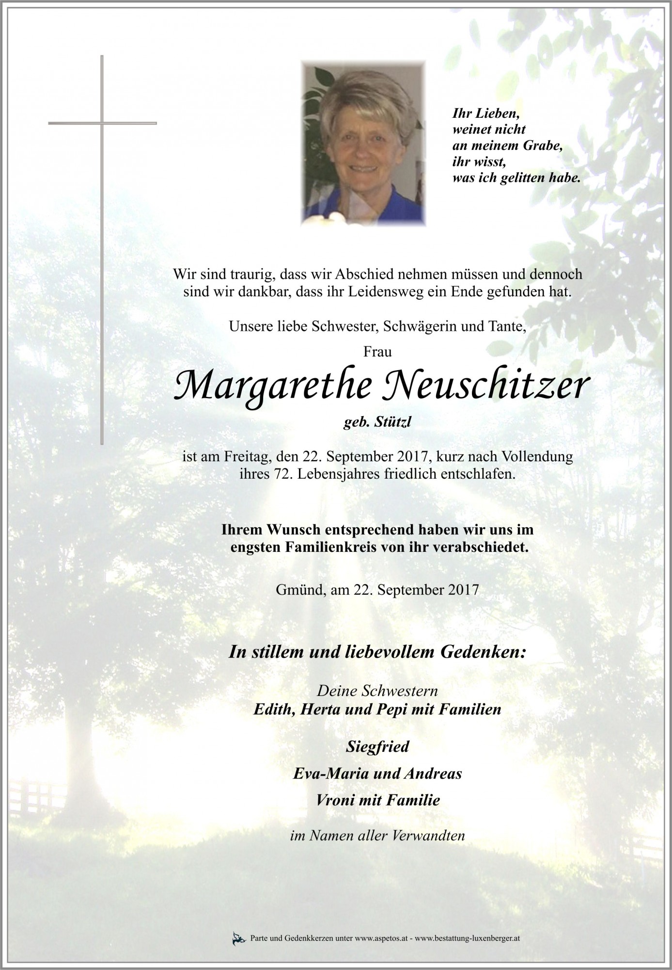 Traueranzeige von Margarete Neuschitzer