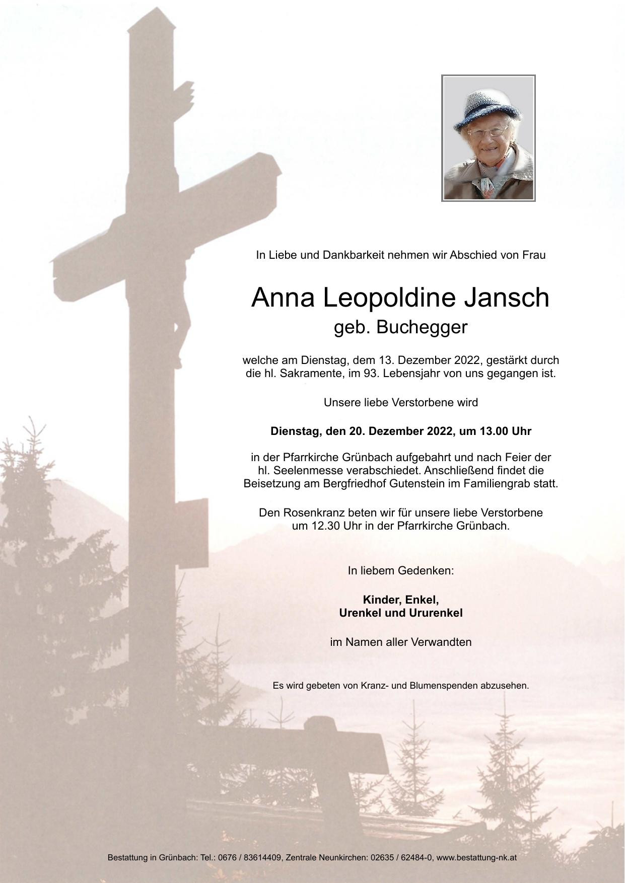 Traueranzeige von Anna Leopoldine Jansch