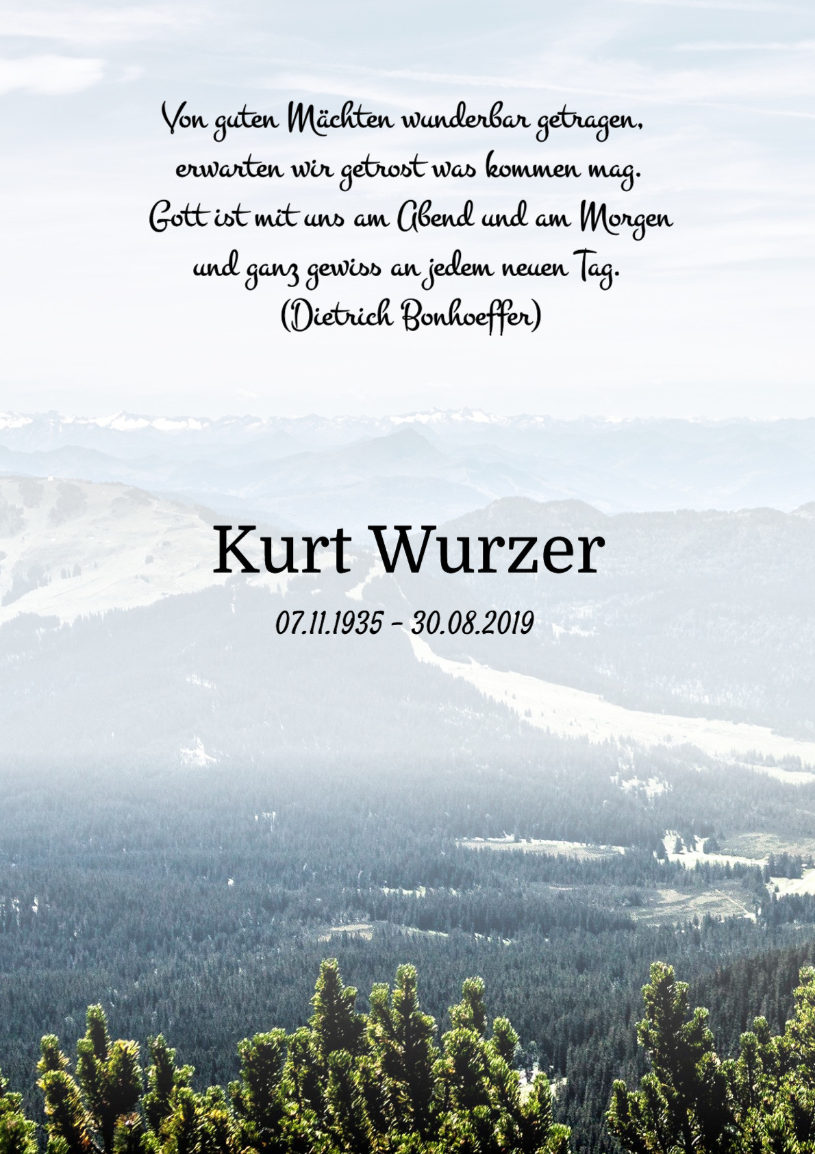Traueranzeige von Kurt Wurzer