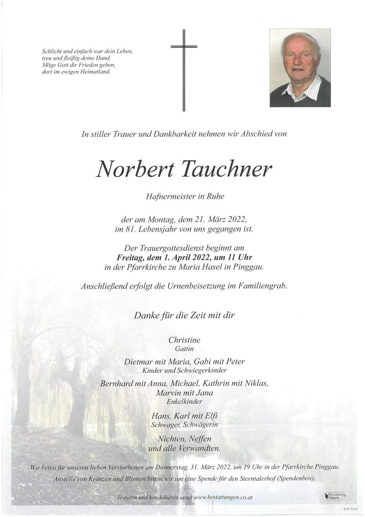 Traueranzeige von Norbert Tauchner