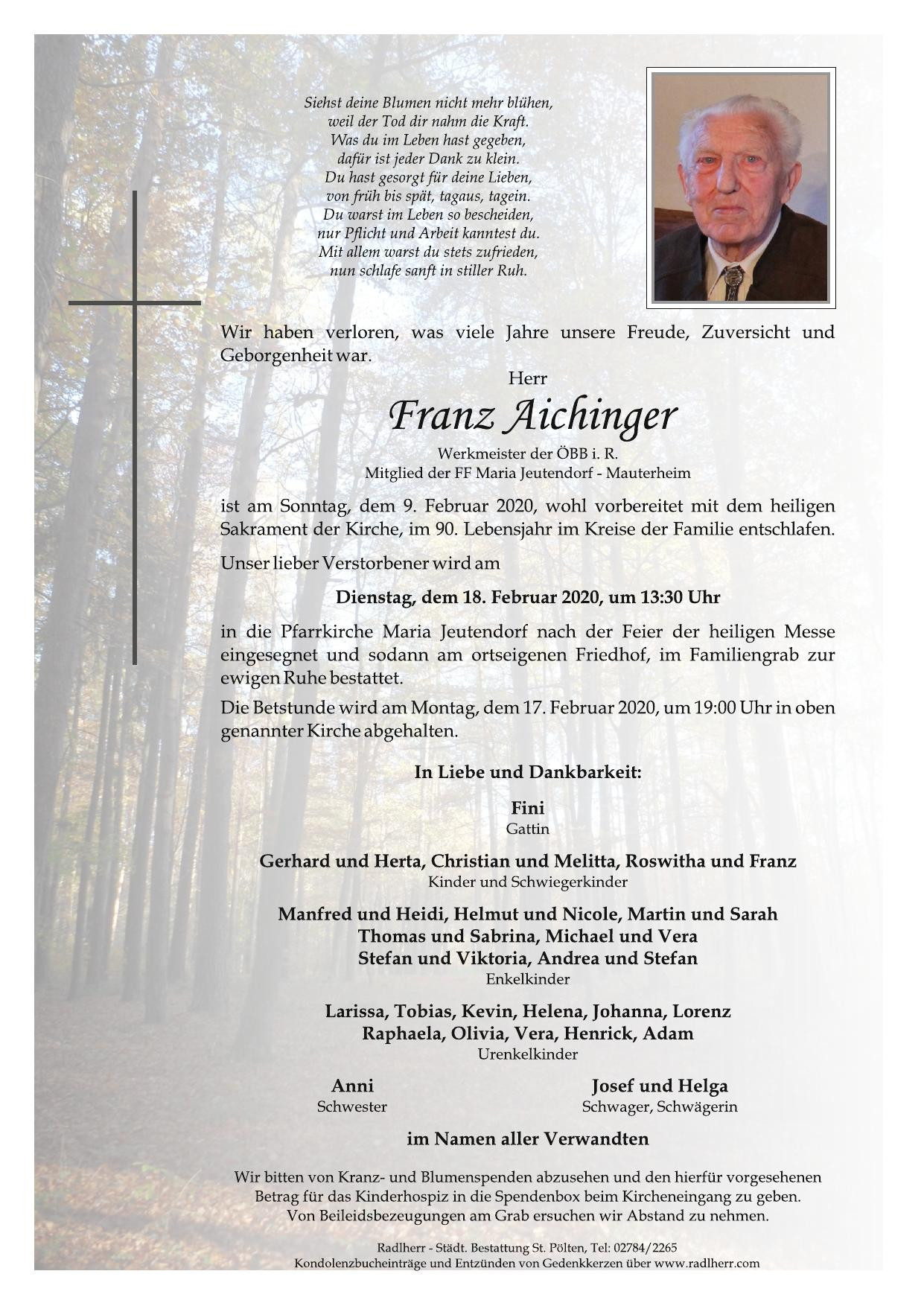 Traueranzeige von Franz Aichinger