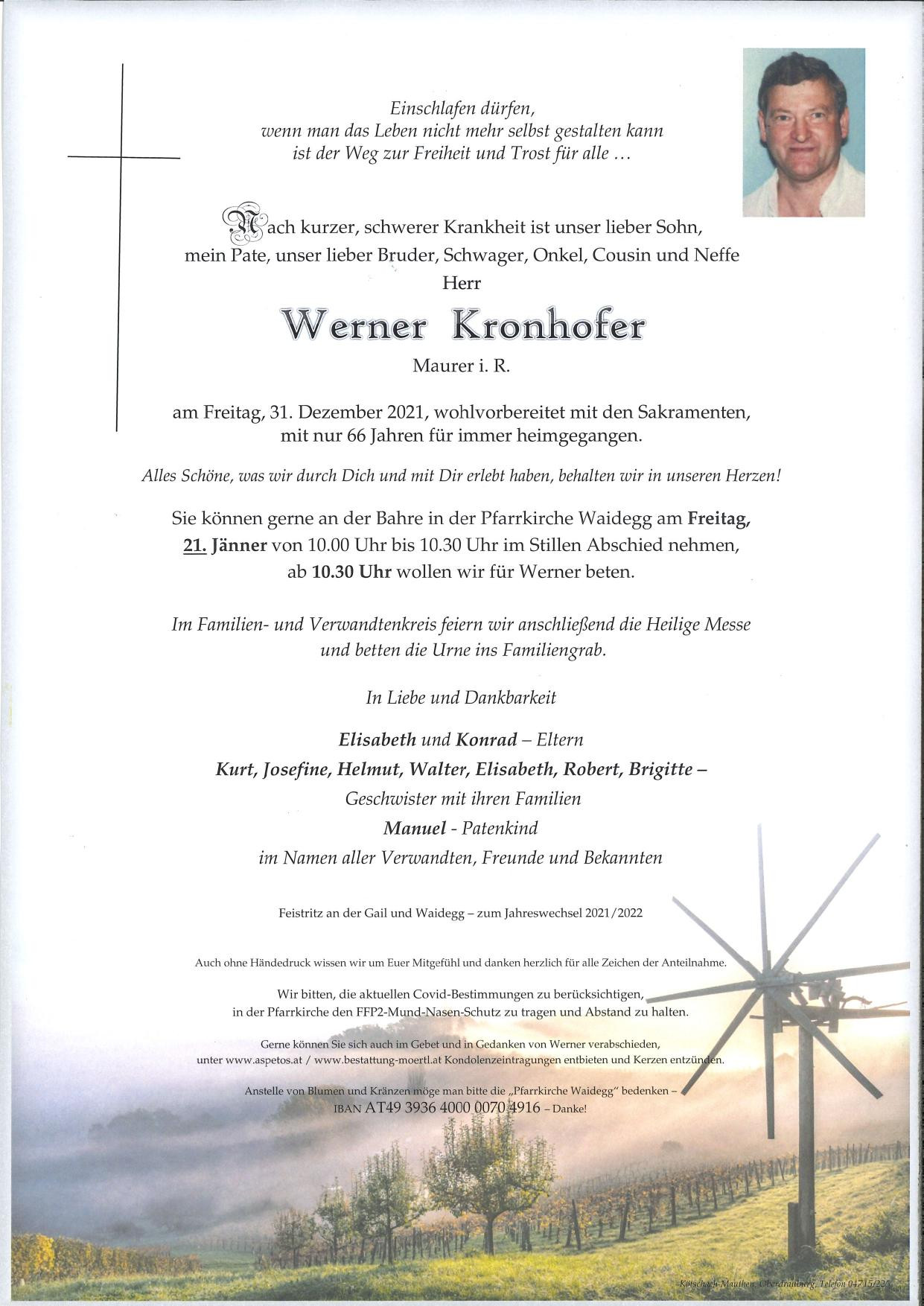 Traueranzeige von Werner Kronhofer