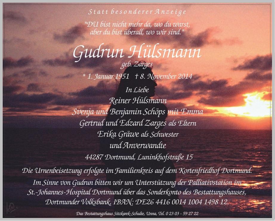 Traueranzeige von Gudrun Hülsmann