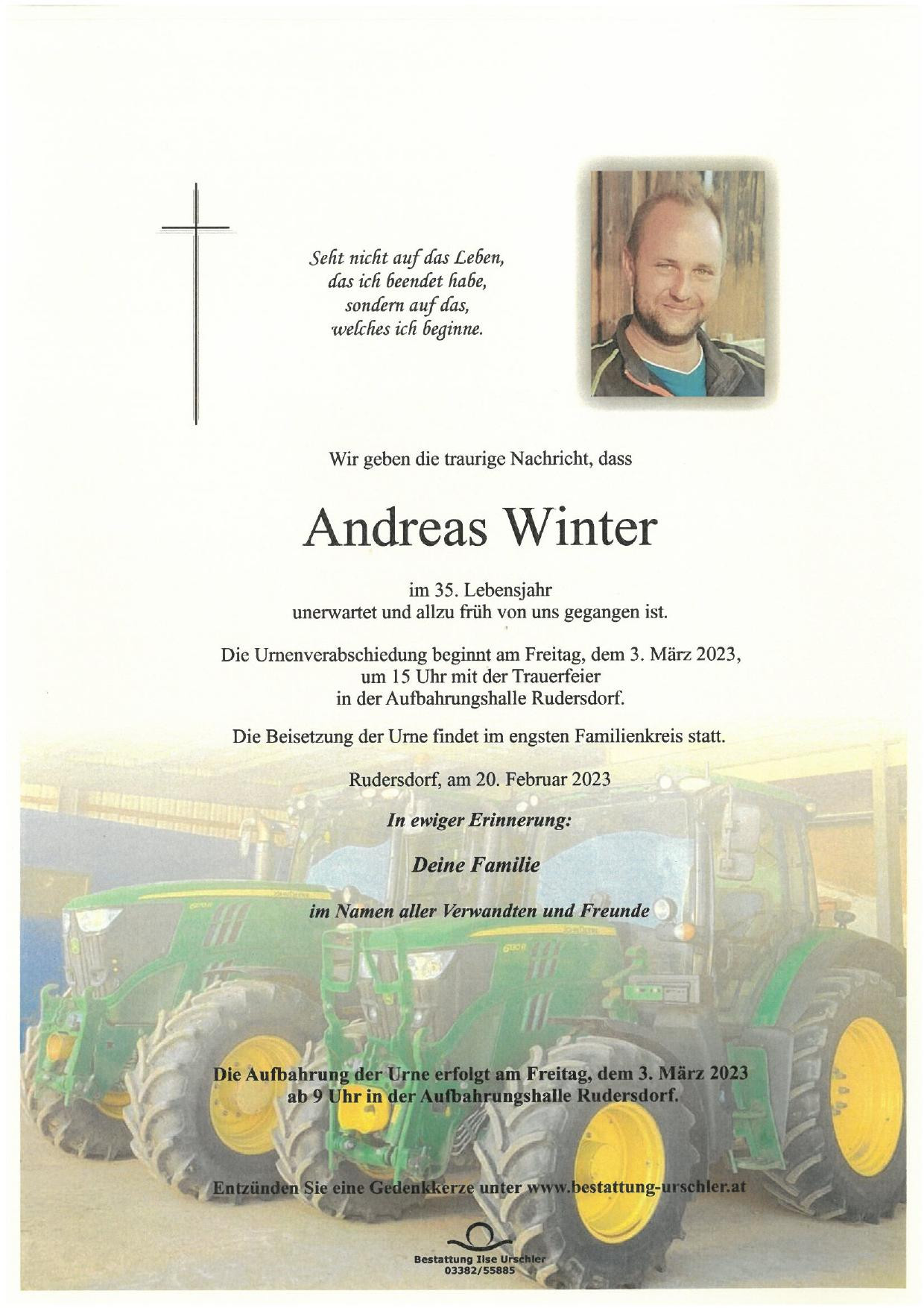 Traueranzeige von Andreas Winter