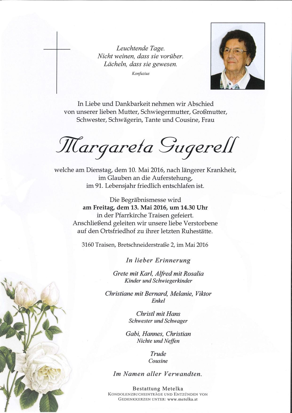 Traueranzeige von Margareta Gugerell
