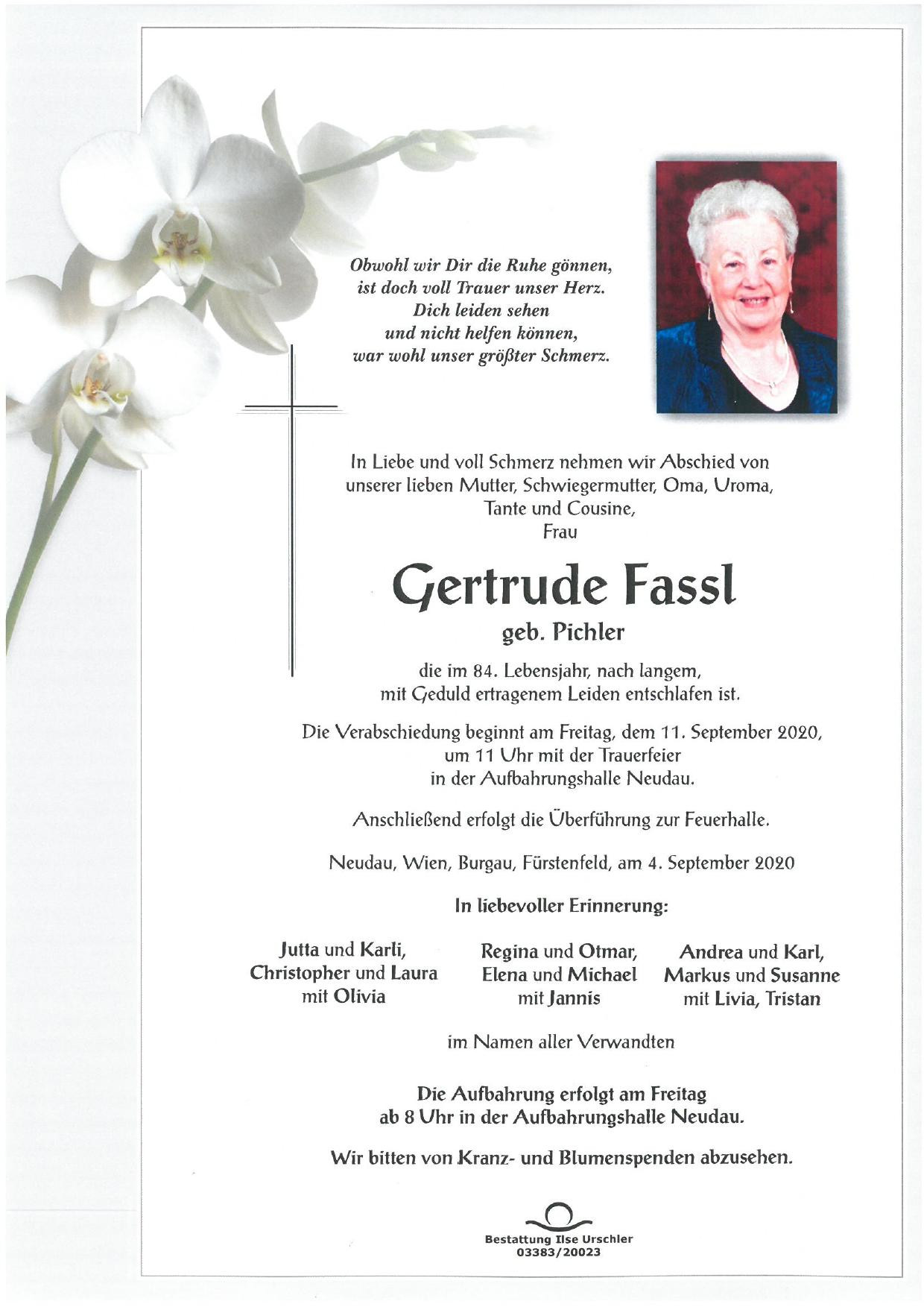 Traueranzeige von Gertrude Fassl