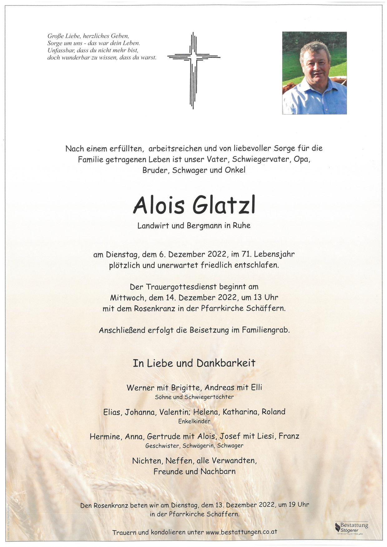 Traueranzeige von Alois Glatzl