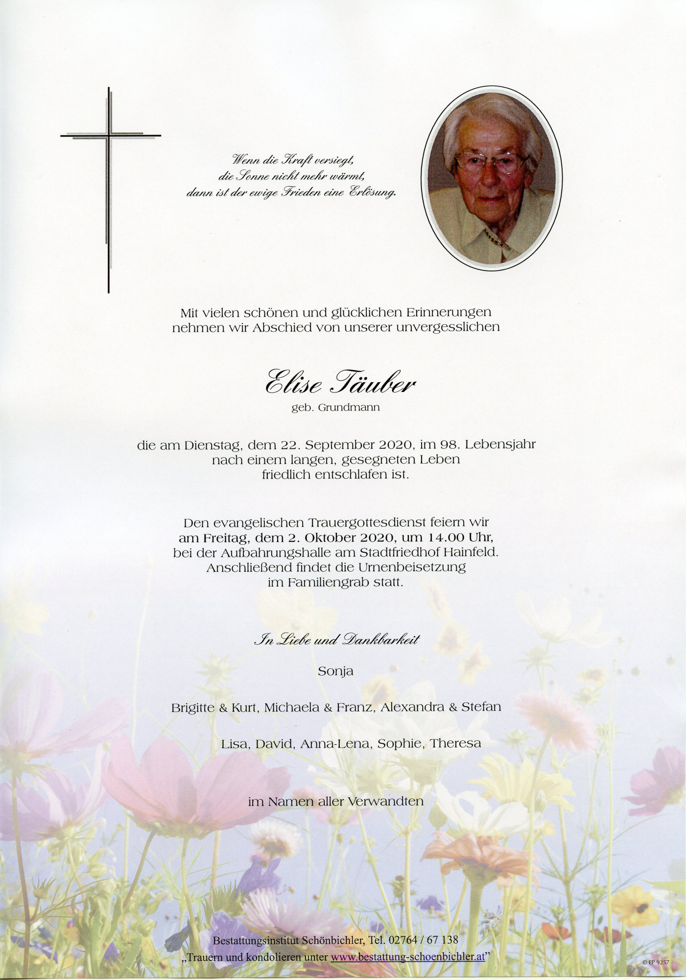 Traueranzeige von Elise Täuber