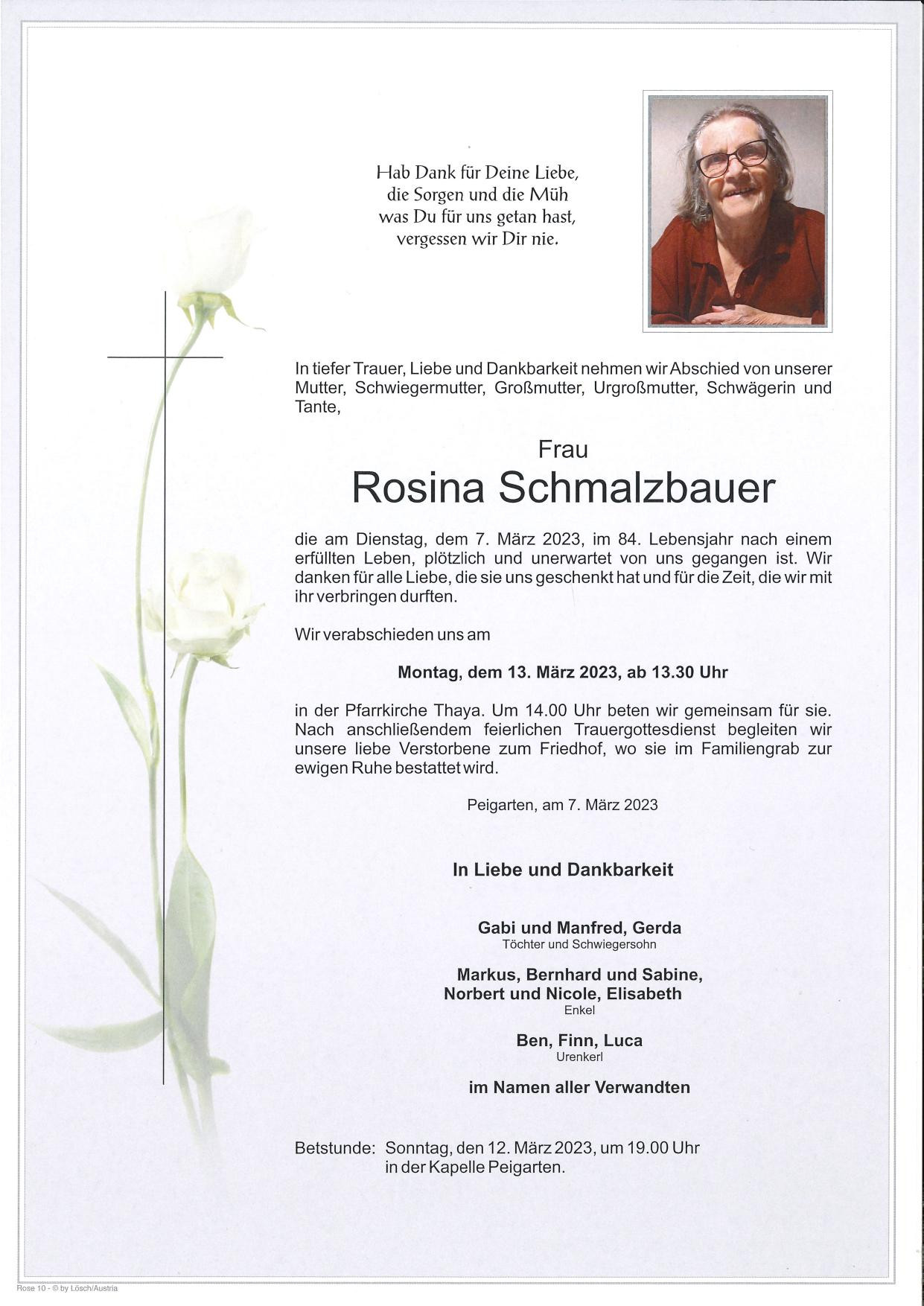 Traueranzeige von Rosina Schmalzbauer