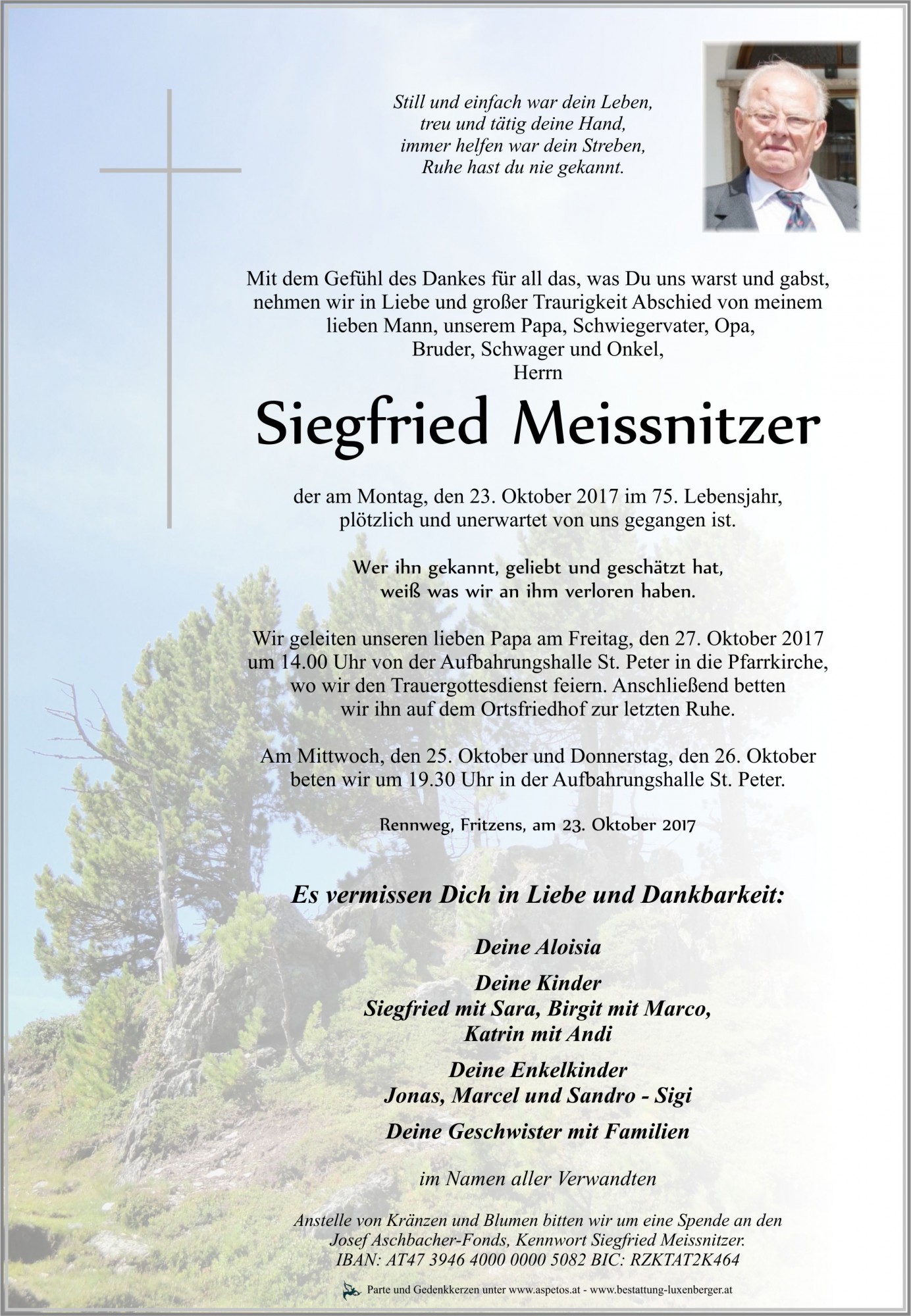 Traueranzeige von Siegfried Meissnitzer