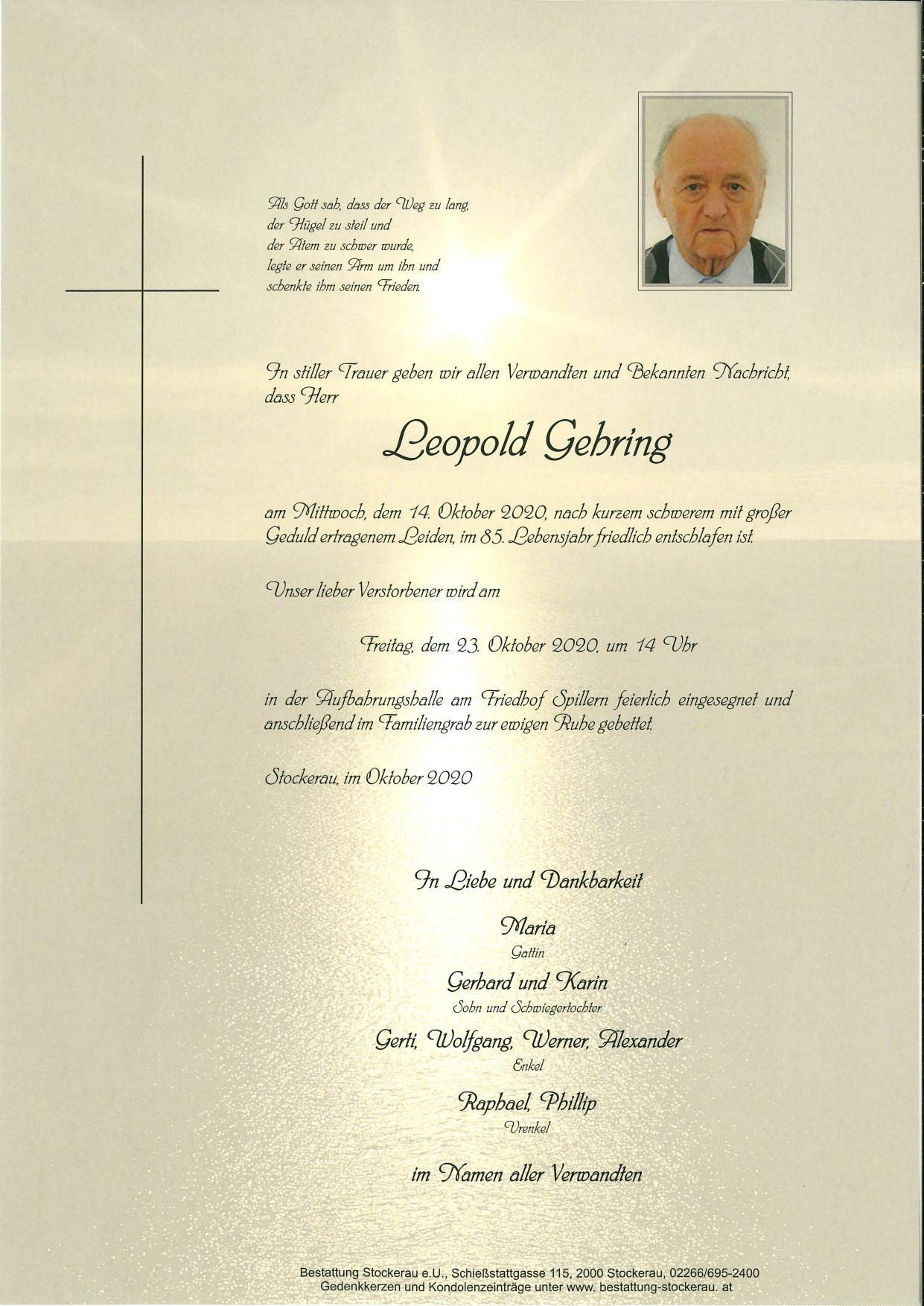 Traueranzeige von Leopold Gehring
