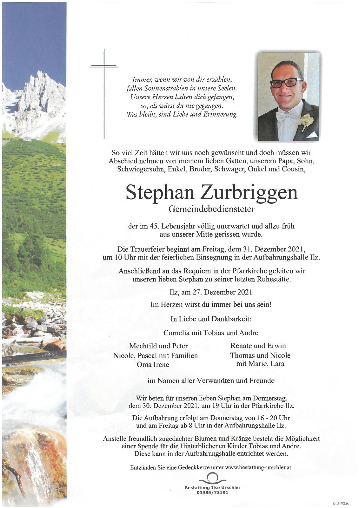 Traueranzeige von Stephan Zurbriggen