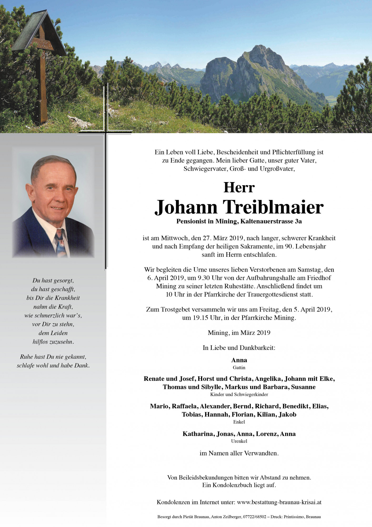 Traueranzeige von Johann Treiblmaier