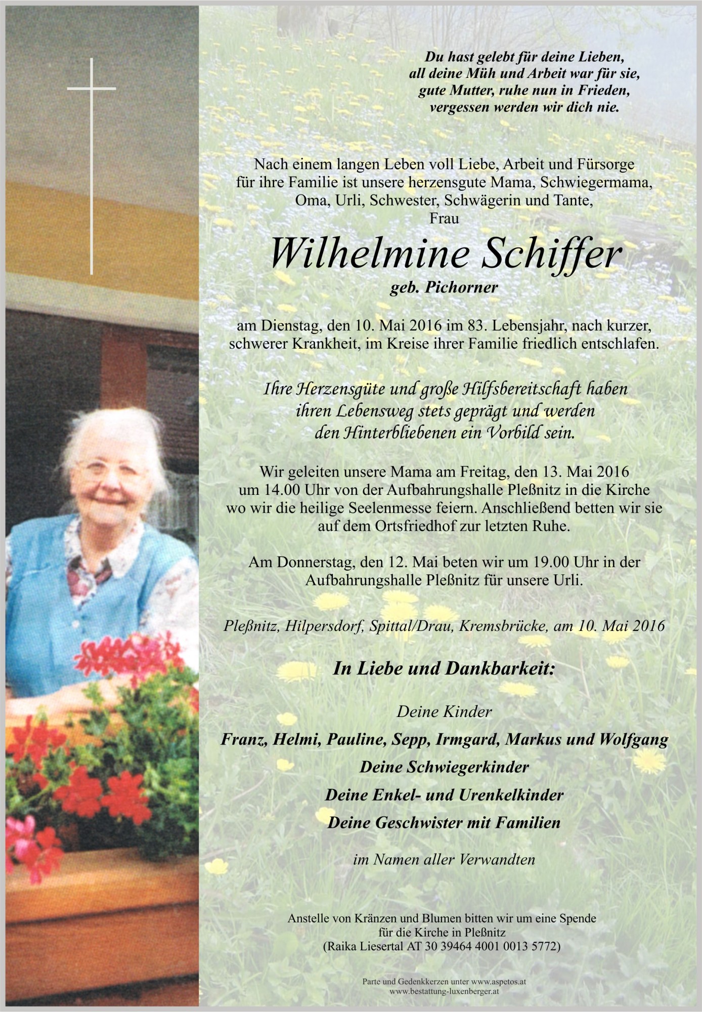 Traueranzeige von Wilhelmine Schiffer
