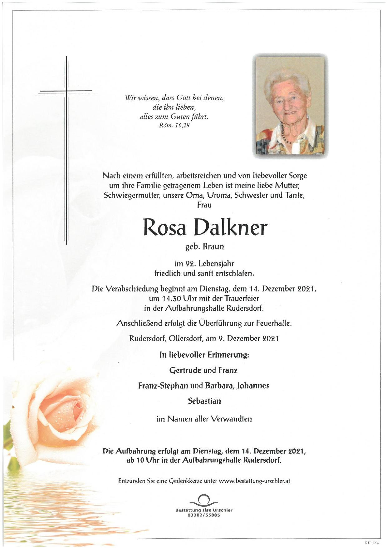 Traueranzeige von Rosa Dalkner