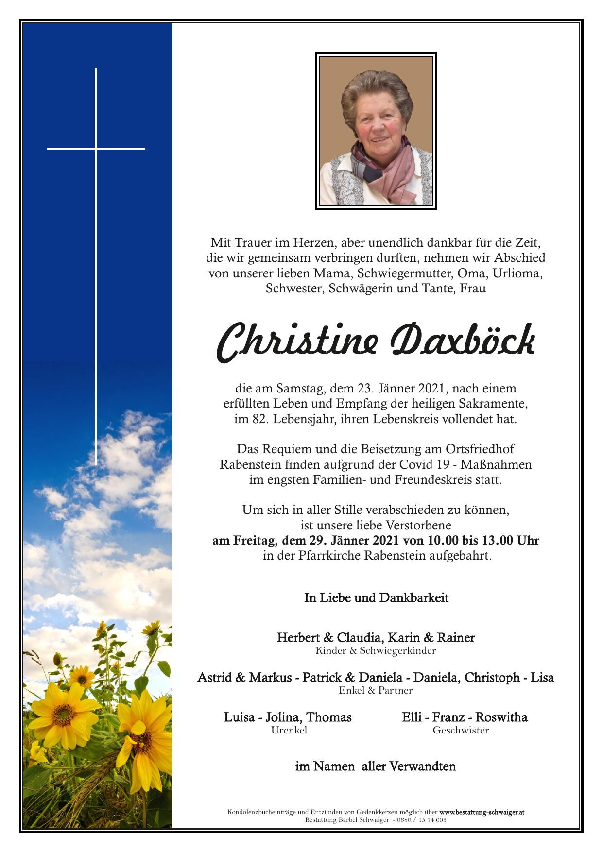 Traueranzeige von Christine Daxböck