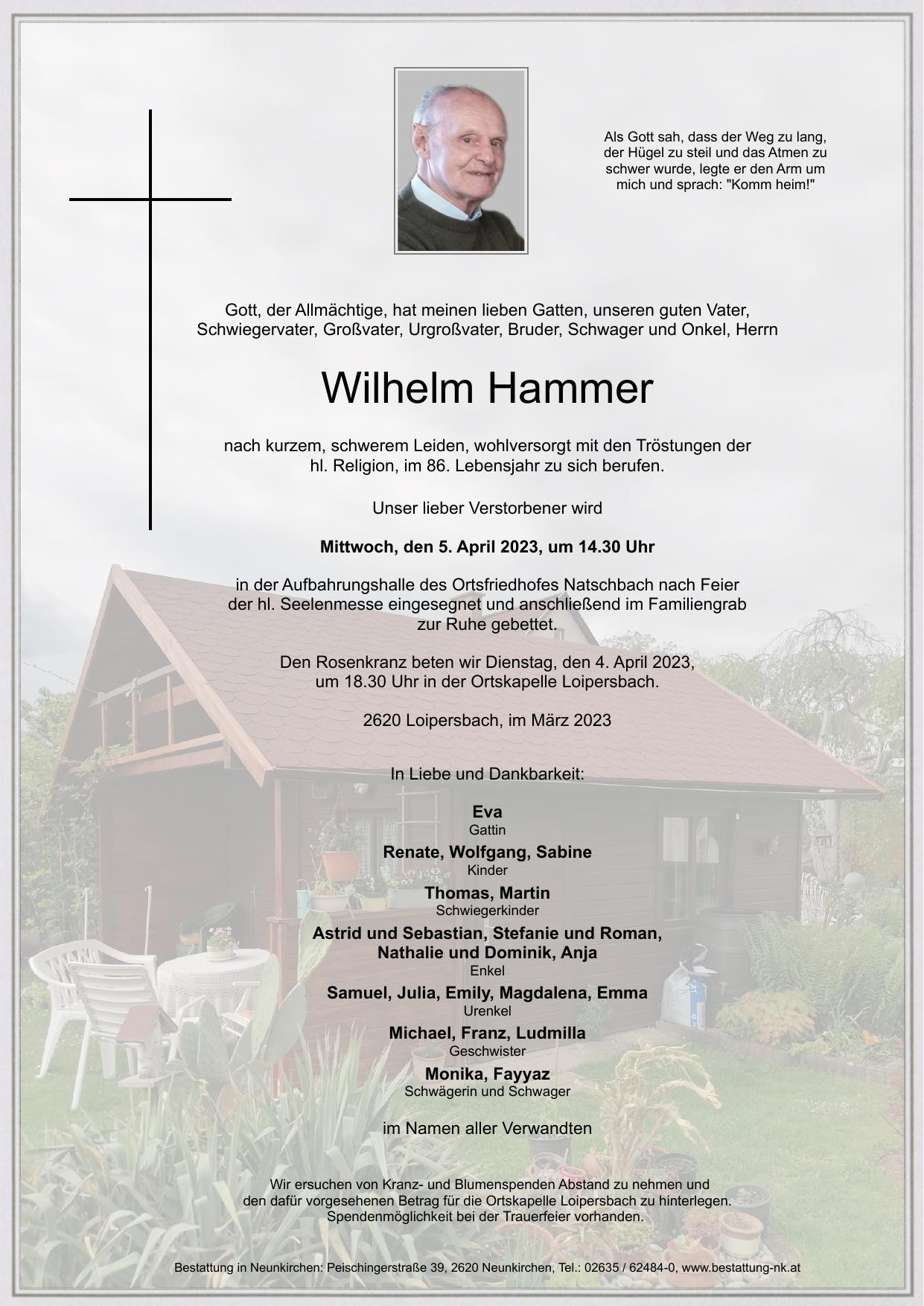 Traueranzeige von Wilhelm Hammer