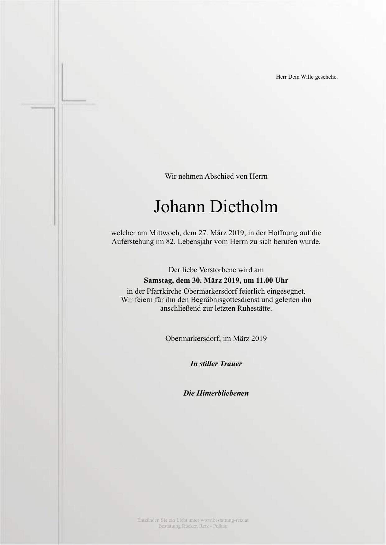 Traueranzeige von Johann Dietholm