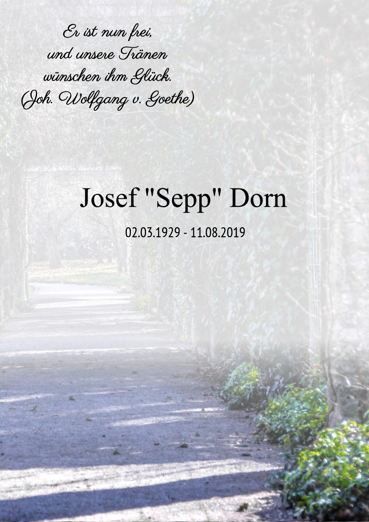 Traueranzeige von Josef "Sepp" Dorn